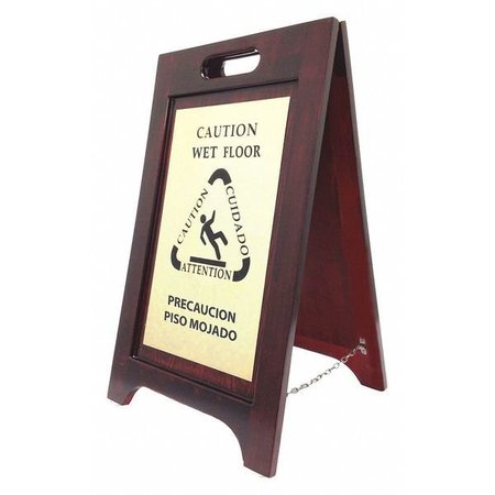 HOSPITALITY 1 SOURCE Wet Floor Sign, Wood, Walnut/Brass Plate, 2PK WWF-BR